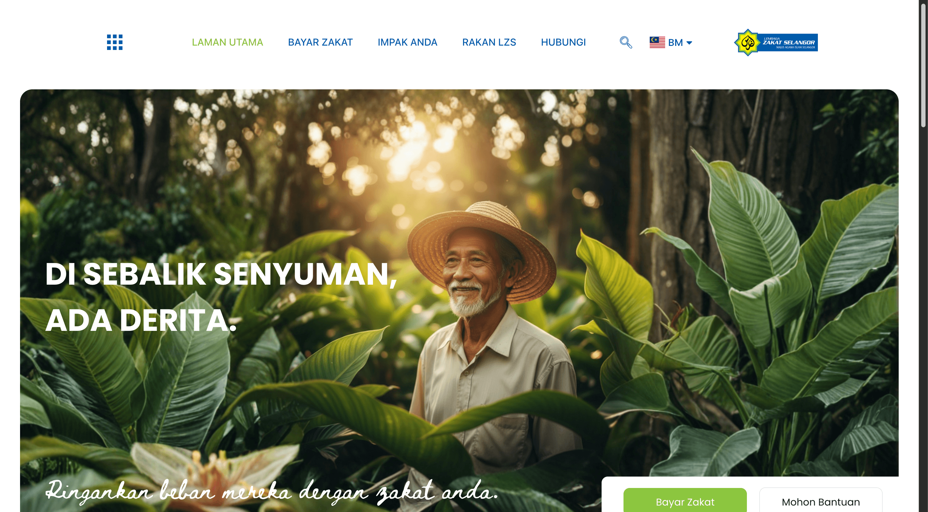 Screenshot of Zakat Selangor State zakat portal built from scratch on WordPress