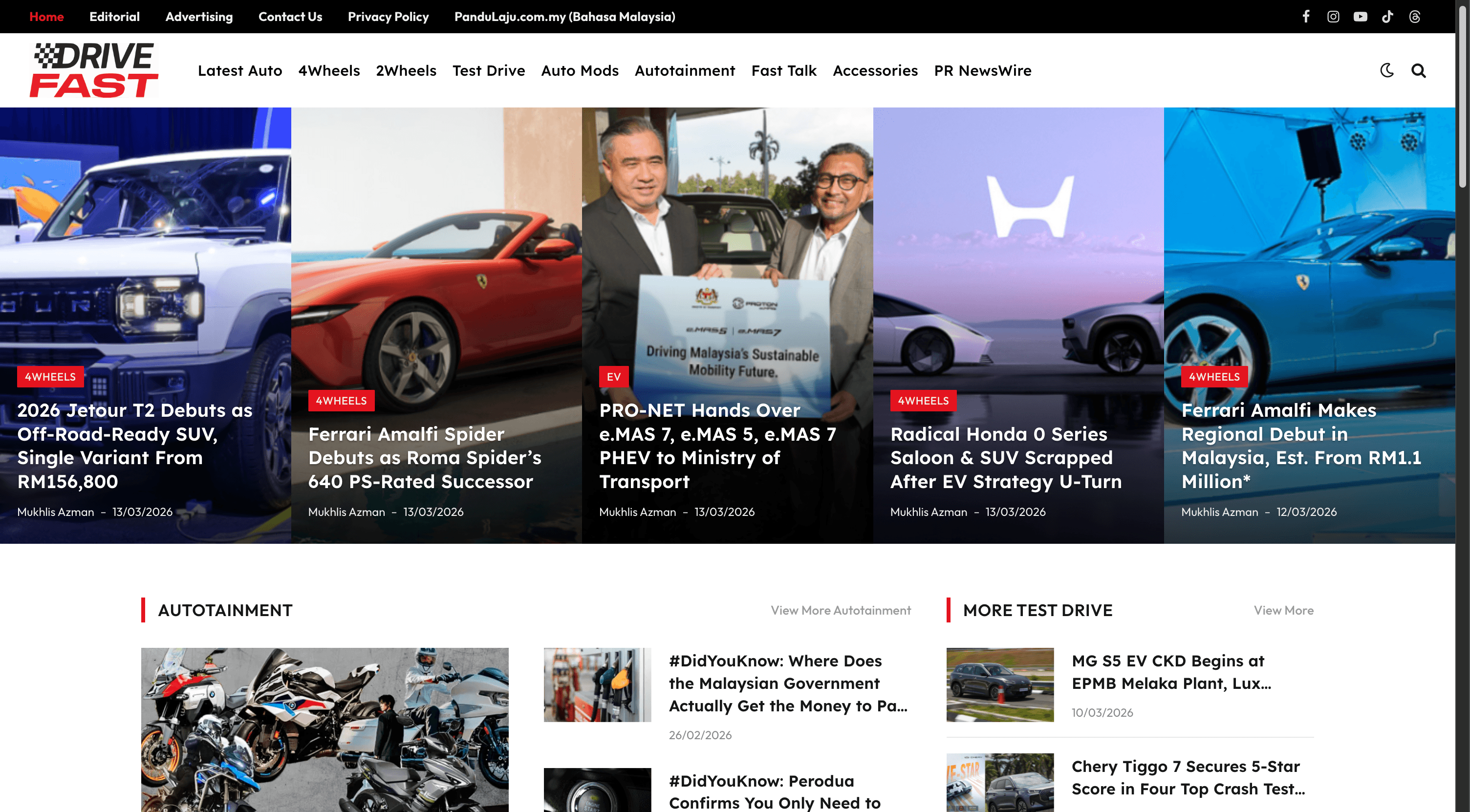 Screenshot of DriveFast.com.my — Automotive media — WordPress development &amp; SEO