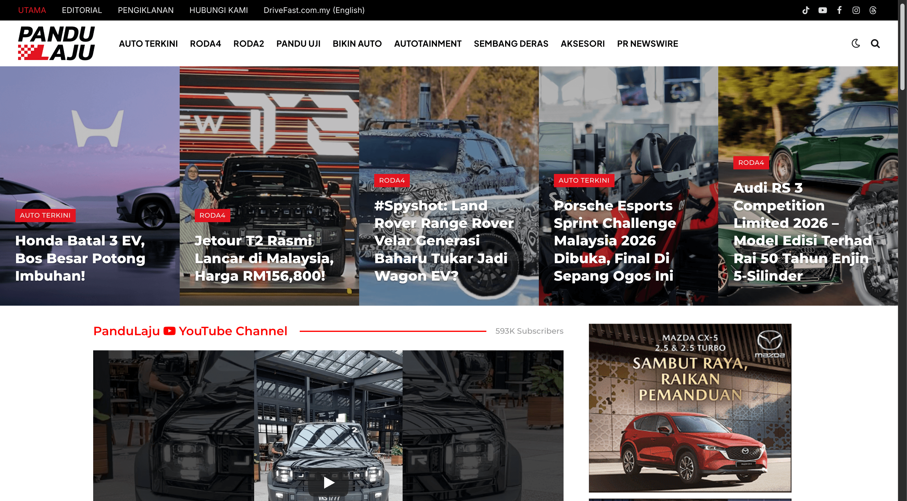 Screenshot of PanduLaju.com.my — Automotive news portal — WordPress build &amp; optimization