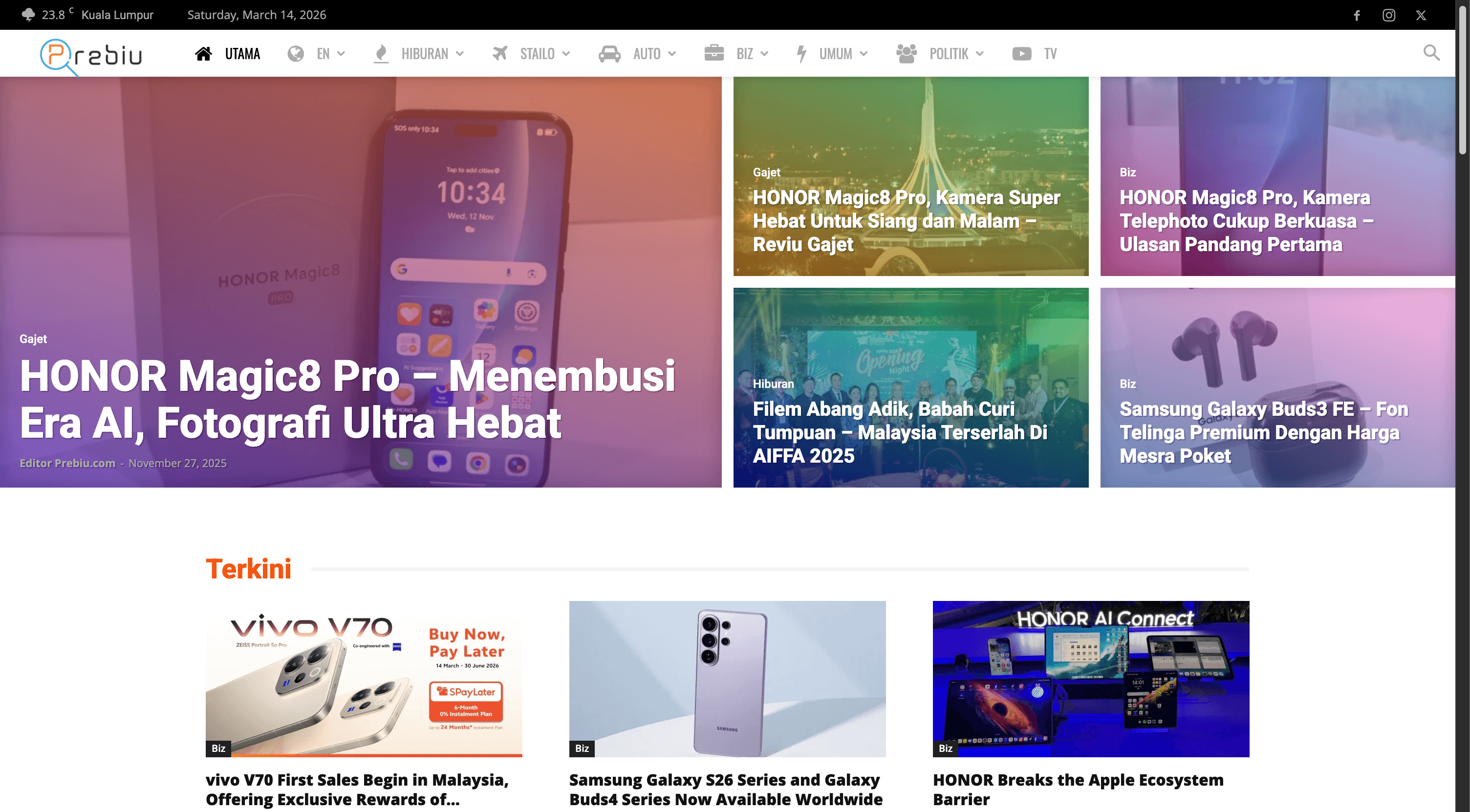 Screenshot of Prebiu — News media portal — WordPress build &amp; server tuning